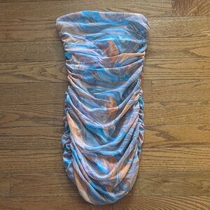 Forever 21 Strapless Dress with Blue and Peach Swirl